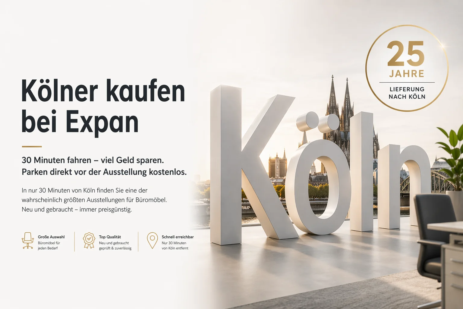 Große Auswahl an Büromöbeln und Bürostühlen für Kunden aus Köln in der Expan Ausstellung bei Düsseldorf
