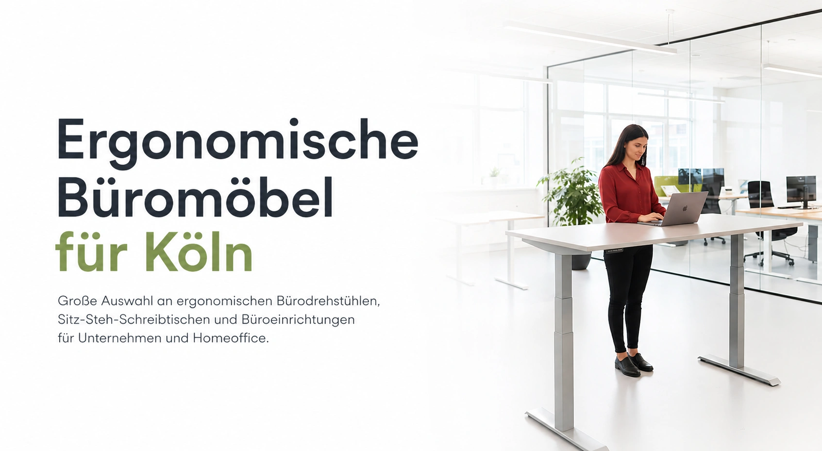 Ergonomische Büromöbel für Köln mit höhenverstellbarem Schreibtisch und moderner Büroeinrichtung für Unternehmen