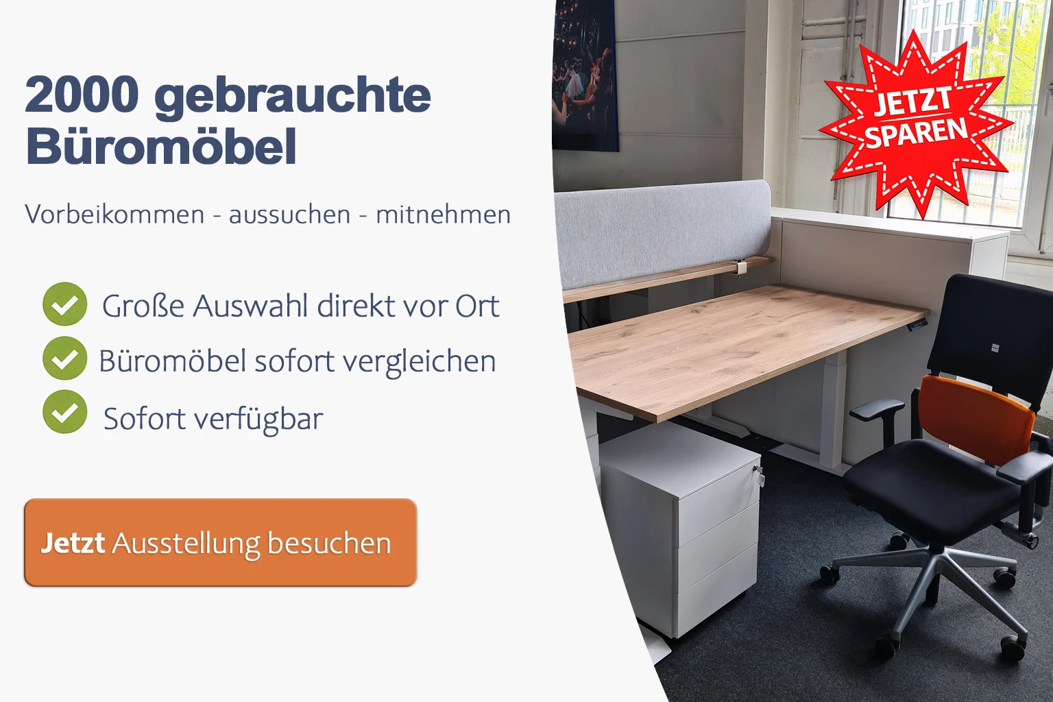 Gebrauchte Büromöbel sofort verfügbar – große Auswahl an Bürostühlen, Schreibtischen und Büroeinrichtungen live im Showroom testen