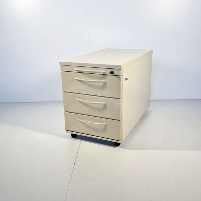 gebrauchter Rollcontainer mit 3 Schubladen und einem Materialfach in lichtgrau