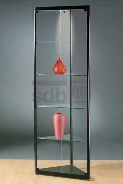 dreiecke Glasvitrine für einer Flügeltüre, 4 Glaseinlegeböden und einem LED-Stra