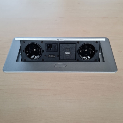 Tischsteckdose zum Einbau mit Schukosteckdose, RJ45 und HDMI Anschluss