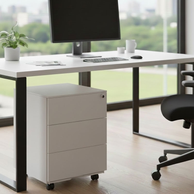 weißer Stahlrollcontainer mit 3 Schüben