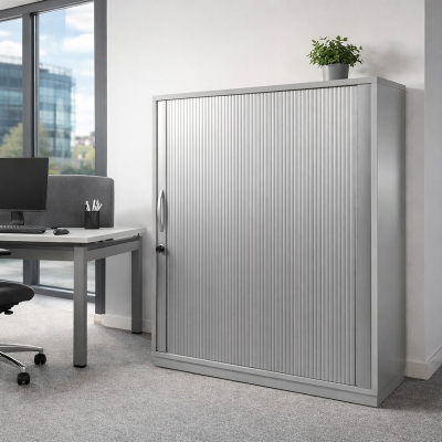 Querrollladenschrank in lichtgrau mit 3 Ordnerhöhen