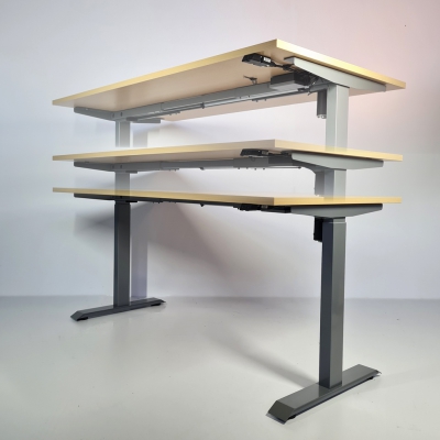 Steh-Sitz-Schreibtisch Proline, Gestell alusilber, Tischplatte Ahorn