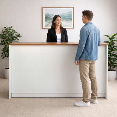 Empfangstheke XP 200 - lichtgrau / Nussbaum