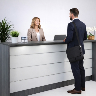 Empfangstheke XP 200 - Fineline Metallic / Icy White