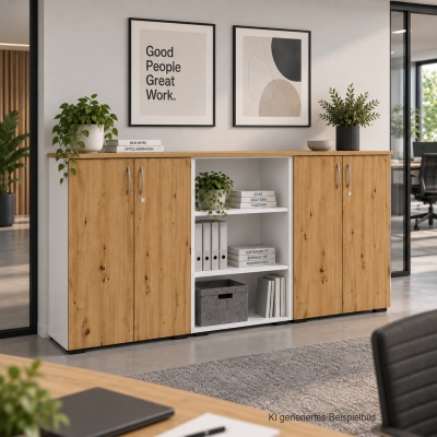 Chefbürosideboard aus 3 Elementen in weiß mit Rustikaleiche