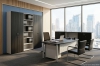 Chefbüro mit Aktenschrank, Schreibtisch und Sideboard in edlem Esche schwarz Dekor
