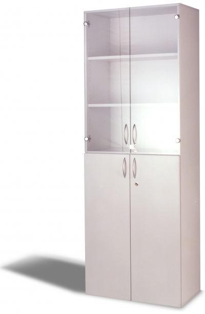 Glastürenschrank XP 6 Ordnerhöhen H 219 x B 80 x T 40, lichtgrau